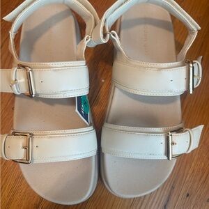 Madden Girl Cream Double-Buckle Platform Sandals